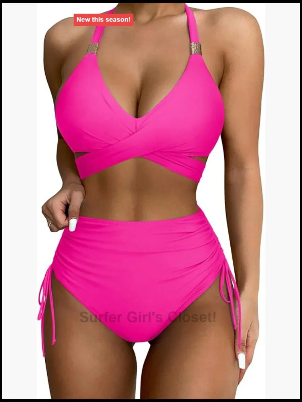 High Waisted Bikini Set Tummy Control Drawstring Tie Knot Swimsuit